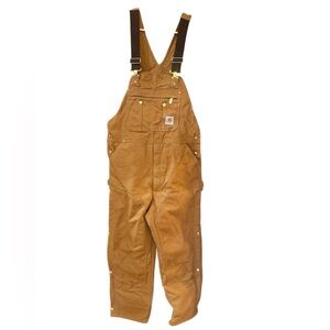 Carhartt Bib Overalls R41BRN Zip Thigh Double Knee 38x32 Quilt Lined Duck Canvas